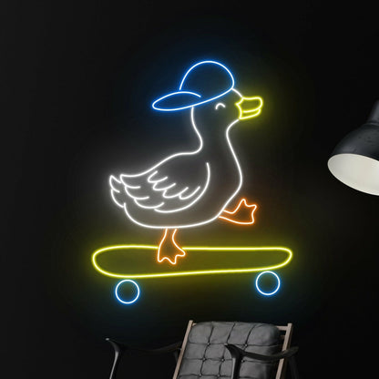 Duck In Hat Skateboarder Led Sign Neon Light For Home Decor - Shineneon