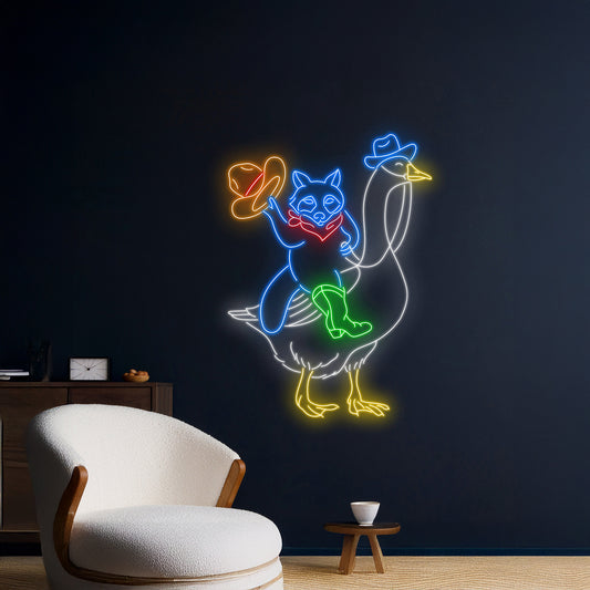 Duck Raccoon Cowboy Led Sign