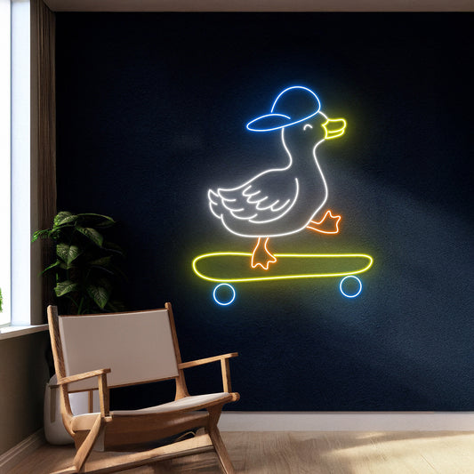 Duck Skateboarding Neon Sign