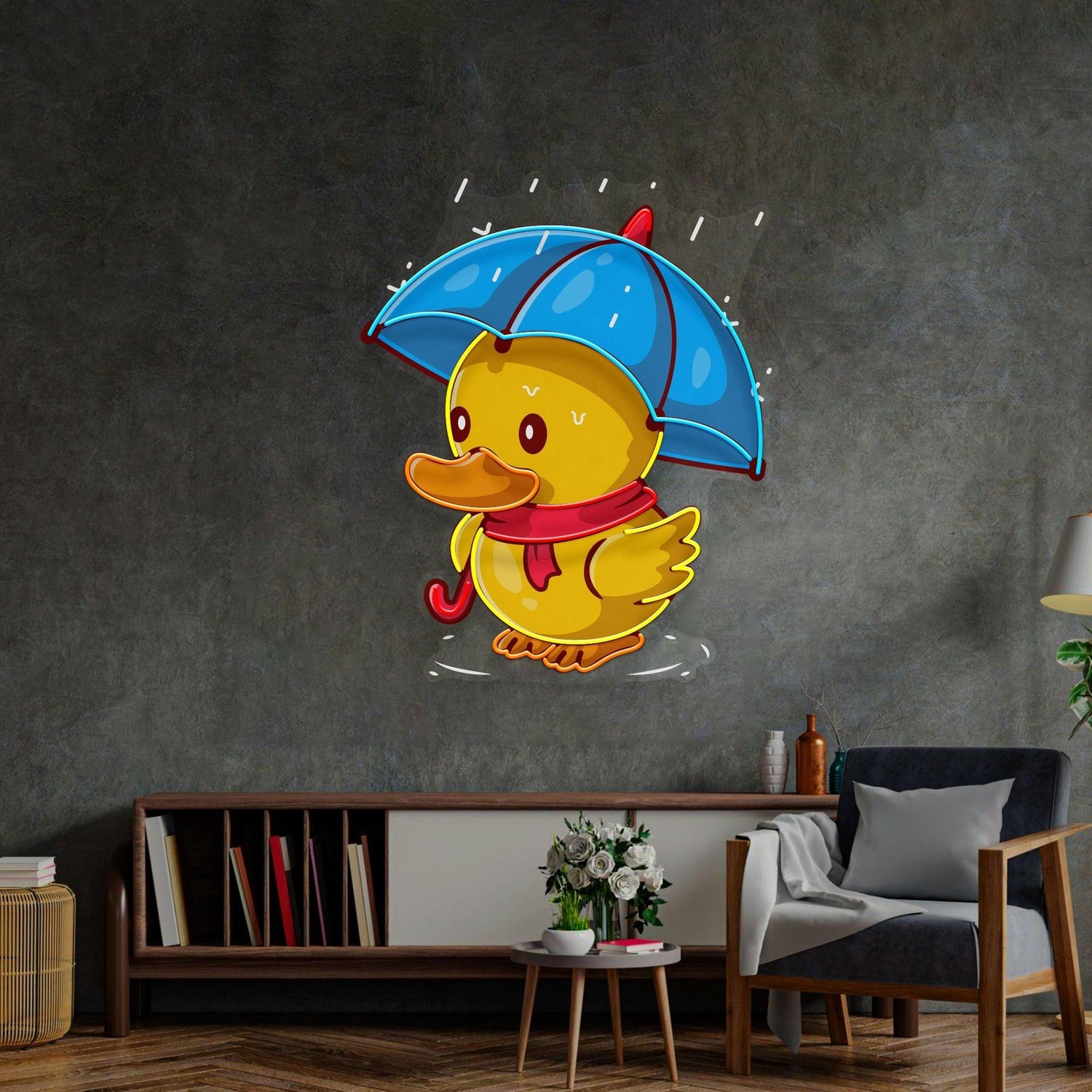 Duck Walking Under Rain Uv Printed Led Neon Sign For Indoor Decor | Shineneon