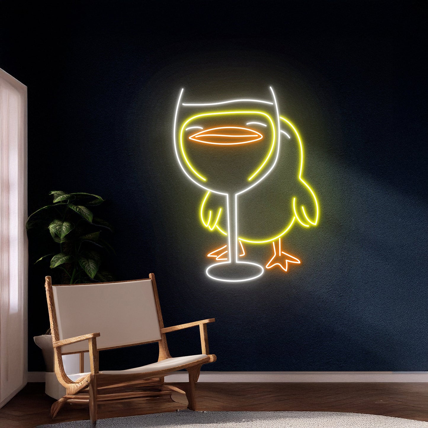 Duck Wine Glass Neon Light