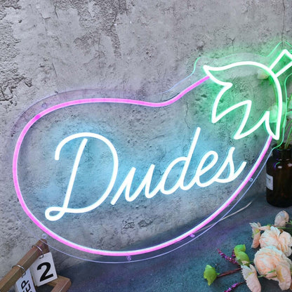 Dudes Eggplant Custom Led Neon Sign For Fun And Playful Spaces | Shineneon
