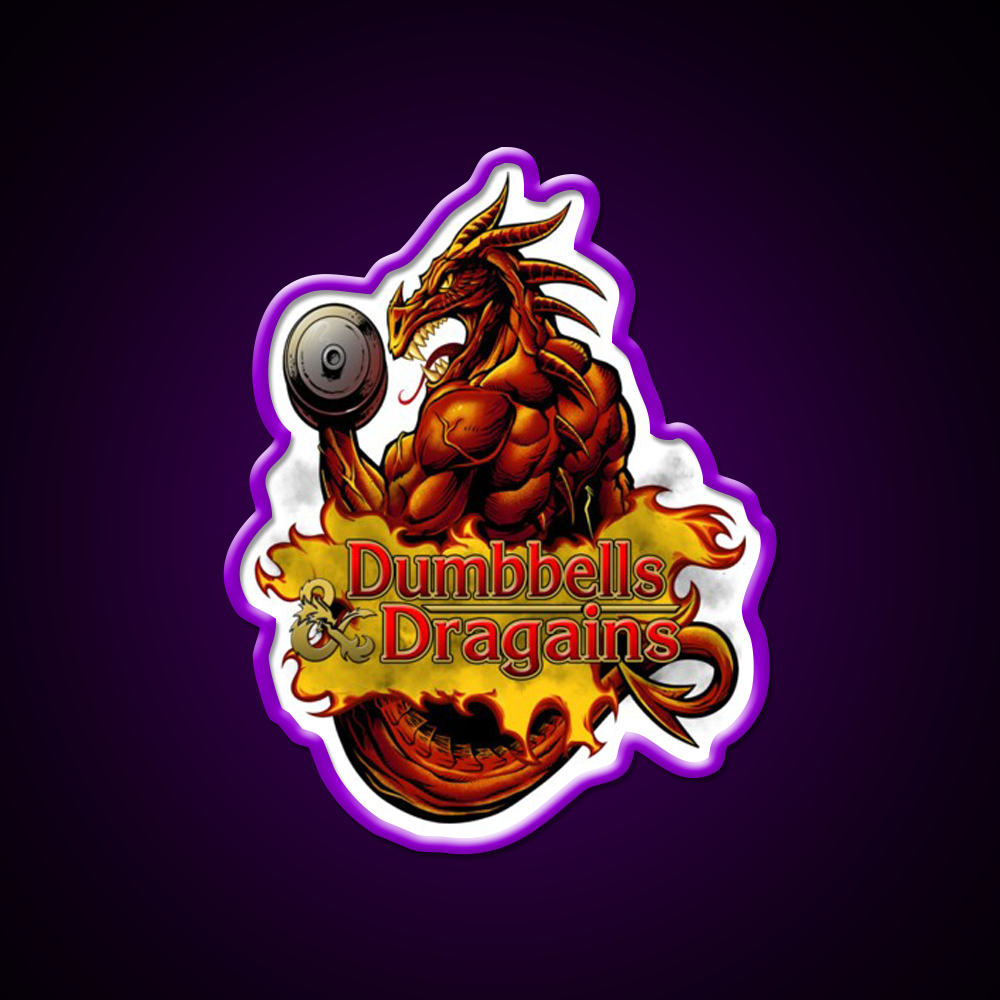 Dumbbells And Dragains Gym Fitness Led Neon Sign Rgb Color