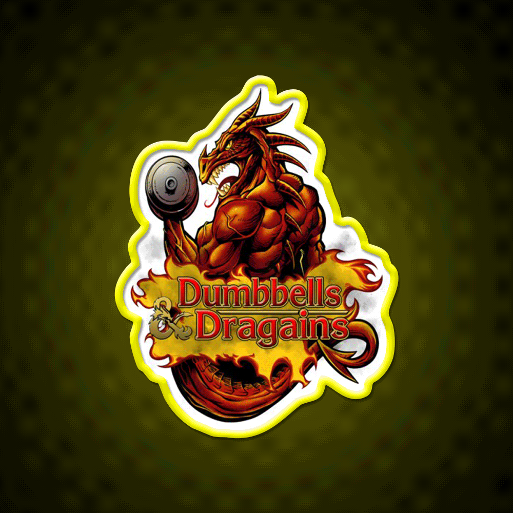 Dumbbells And Dragains Gym Fitness Led Neon Sign Rgb Color