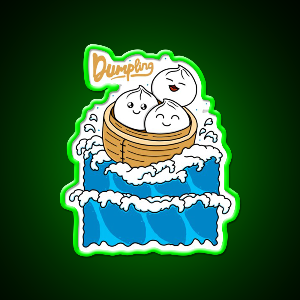 Dumpling In The Wave Led Neon Sign Chinese Food Rgb Color