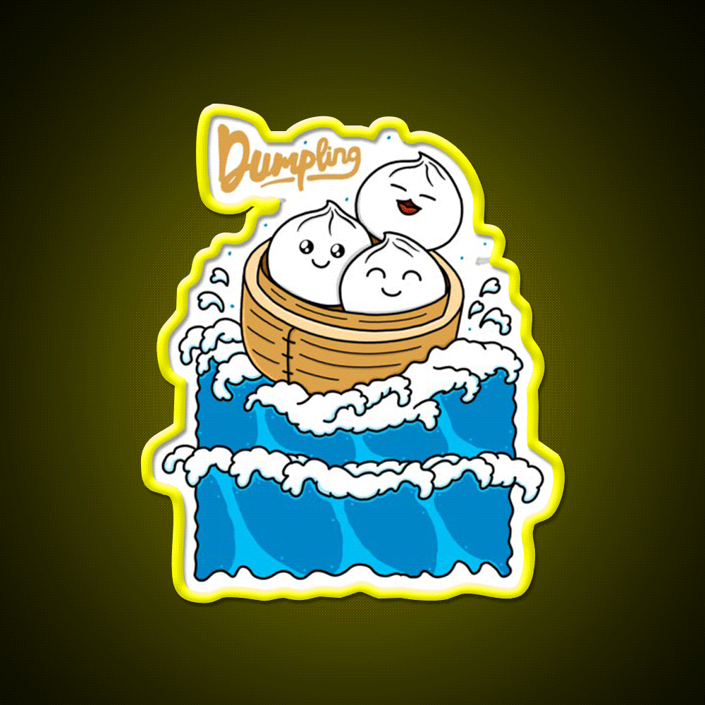 Dumpling In The Wave Led Neon Sign Chinese Food Rgb Color