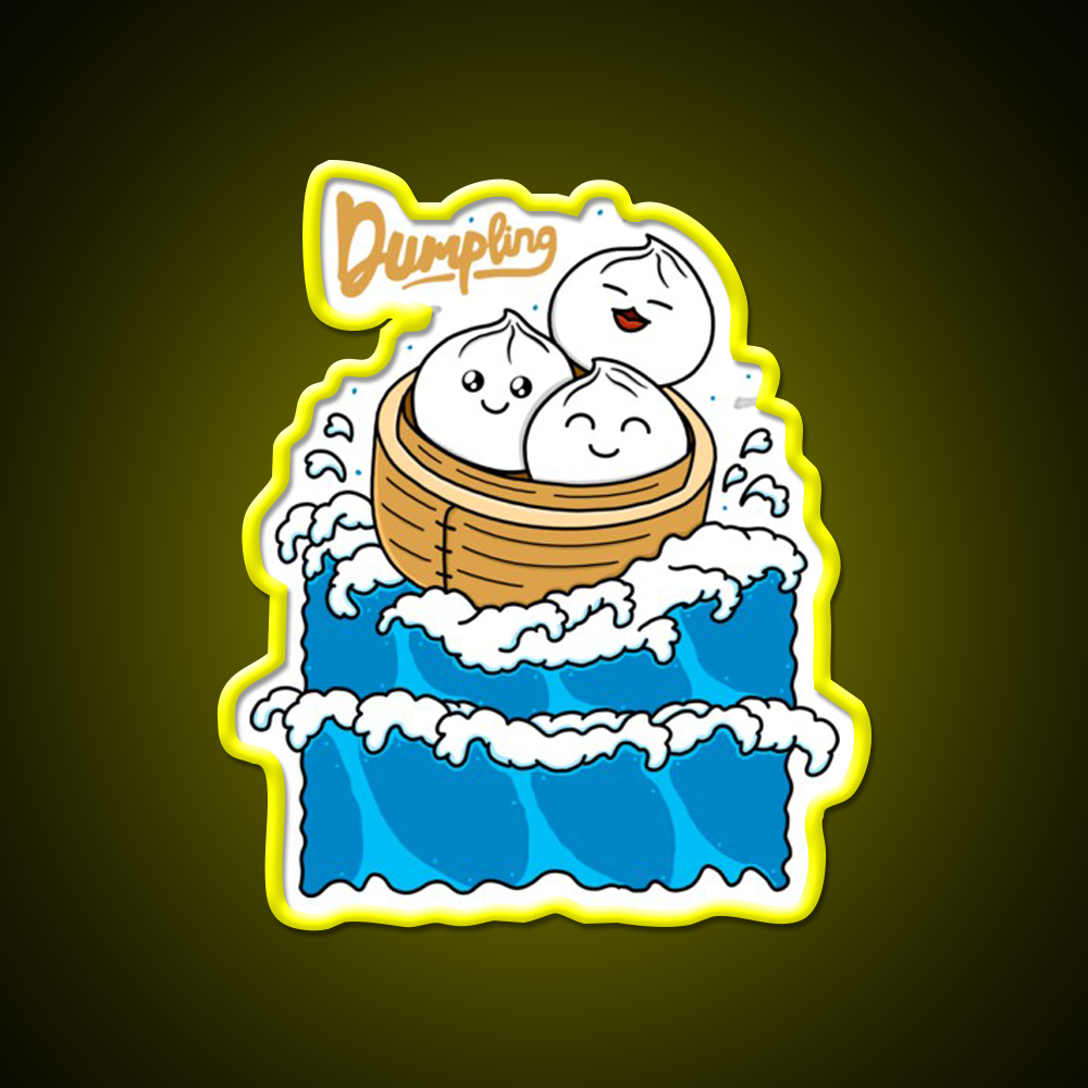 Dumpling In The Wave Led Neon Sign Chinese Food Rgb Color