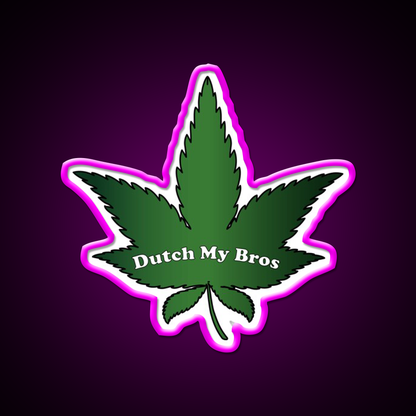 Dutch My Bros Hemp Inspired Green Leaf Led Neon Sign Rgb Color - Neon sign mounted on wall in room