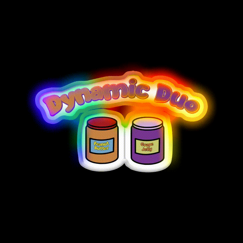Dynamic Duo Pb And J Snack Food Led Neon Sign Rgb Color - LED neon sign close-up detail