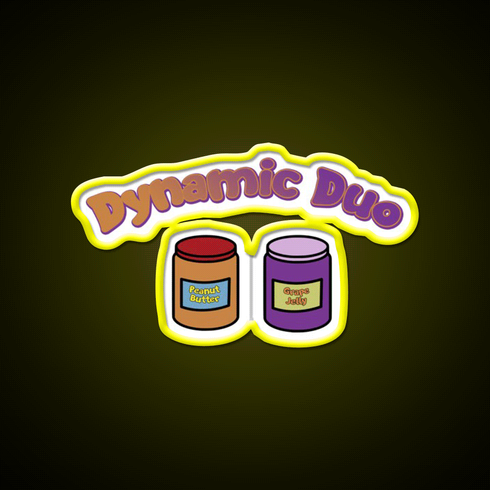 Dynamic Duo Pb And J Snack Food Led Neon Sign Rgb Color - Custom LED neon sign front view