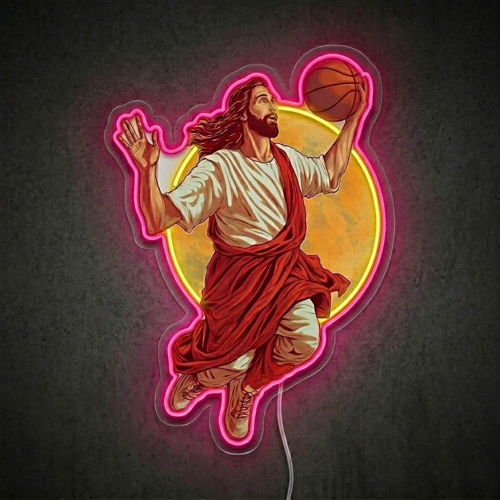 ShineNeon™ Jesus Basketball Neon Sign Holy Hoops Art for Man Cave USB Power