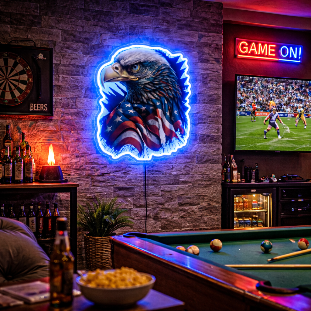 ShineNeon™  Patriotic American Eagle LED Sign - US Flag Wall Decor for Man Cave & Garage