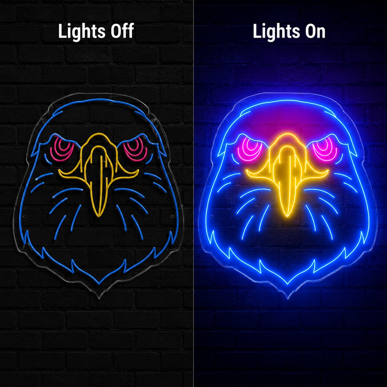Eagle Head Crest Neon Sign LED Neon Sign day and night comparison