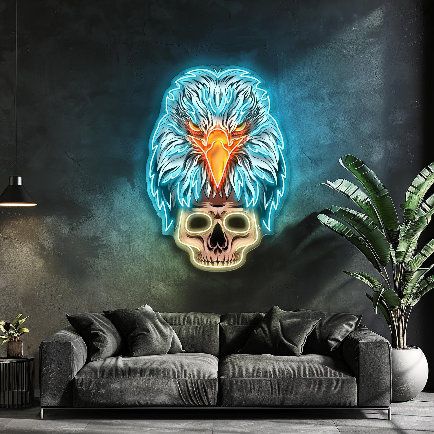 Eagle Skull Blue Orange Uv Printed Led Neon Sign Artwork For Modern Home Bar Decor | Shineneon