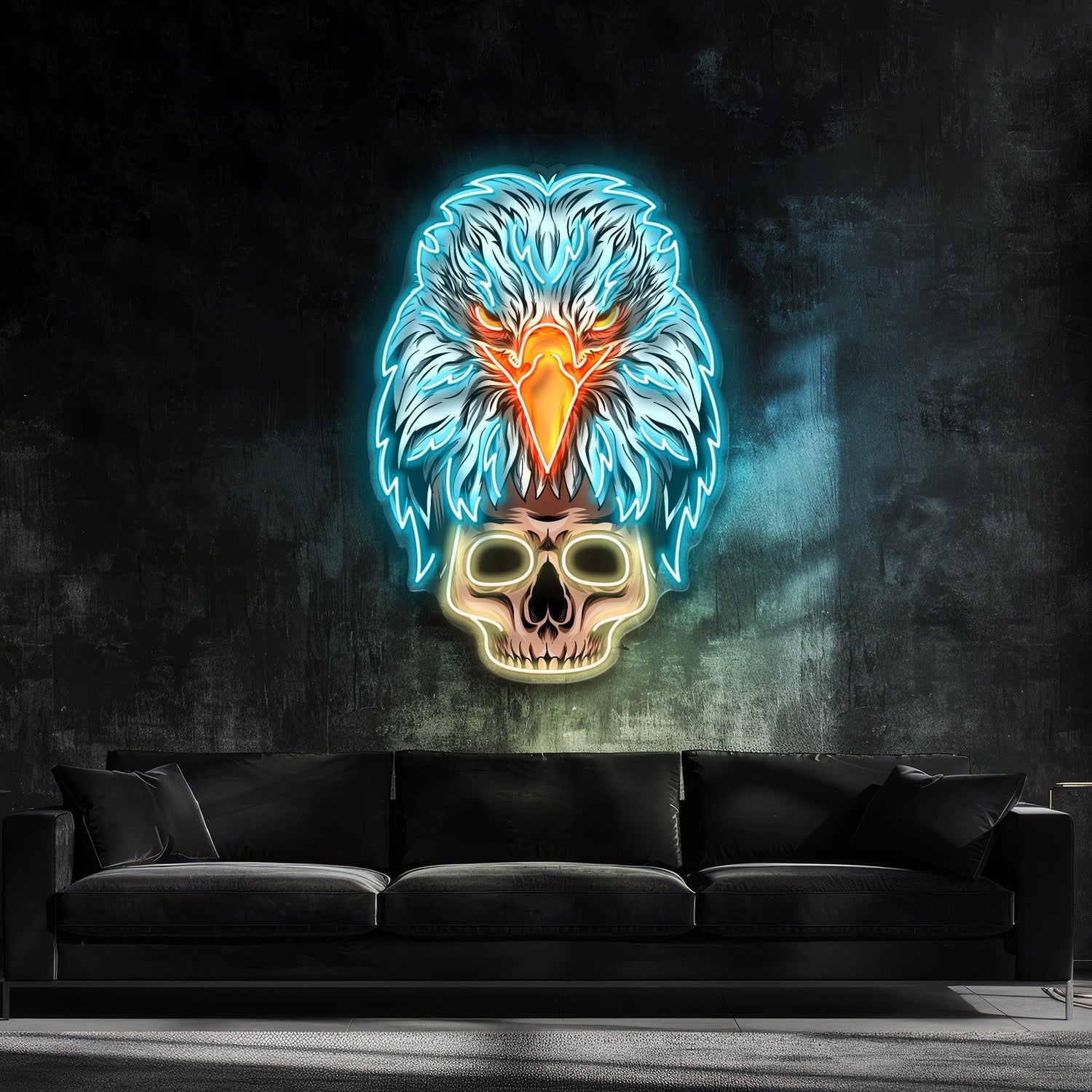 Eagle Skull Blue Orange Uv Printed Led Neon Sign Artwork For Modern Home Bar Decor | Shineneon