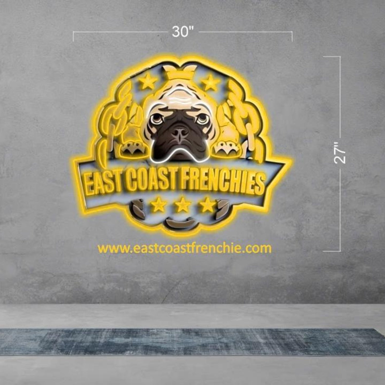 East Coast Frenchies Crowned Pug Yellow Led Neon Sign For Pet Boutique Decor | Shineneon