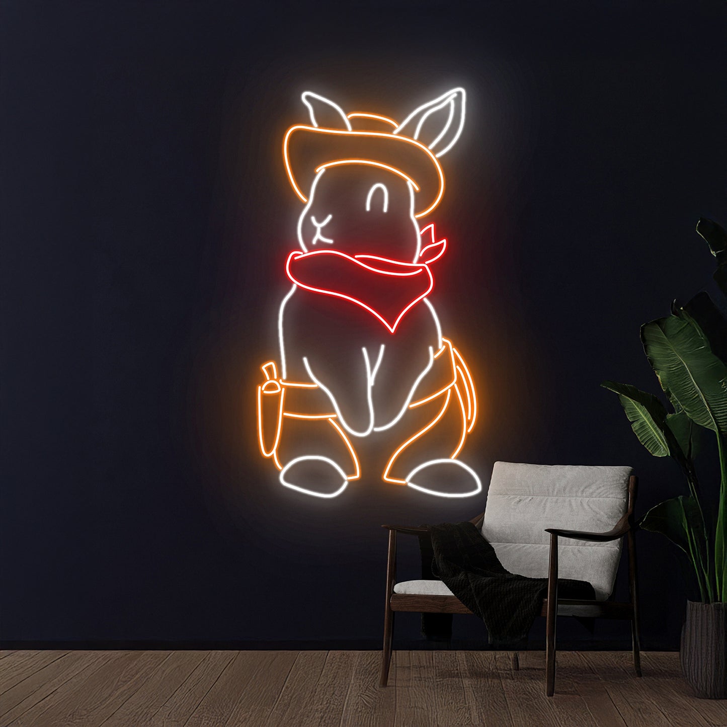 Easter Rabbit Cowboy Neon Sign