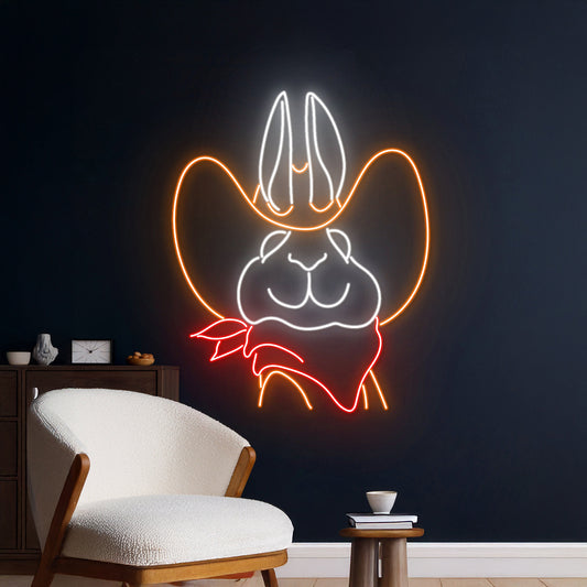 Easter Rabbit Cowboy Neon Sign Happy Easter Led Sign