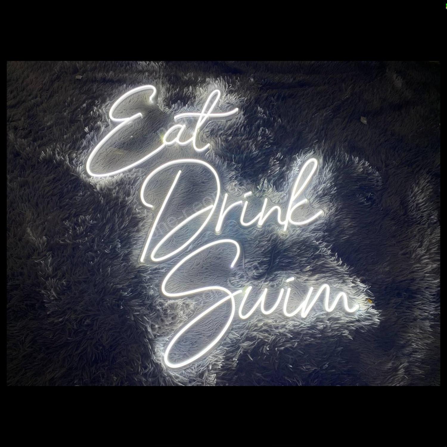 Eat Drink Swim White Led Neon Sign Bar Restaurant Pool Decor | Shineneon
