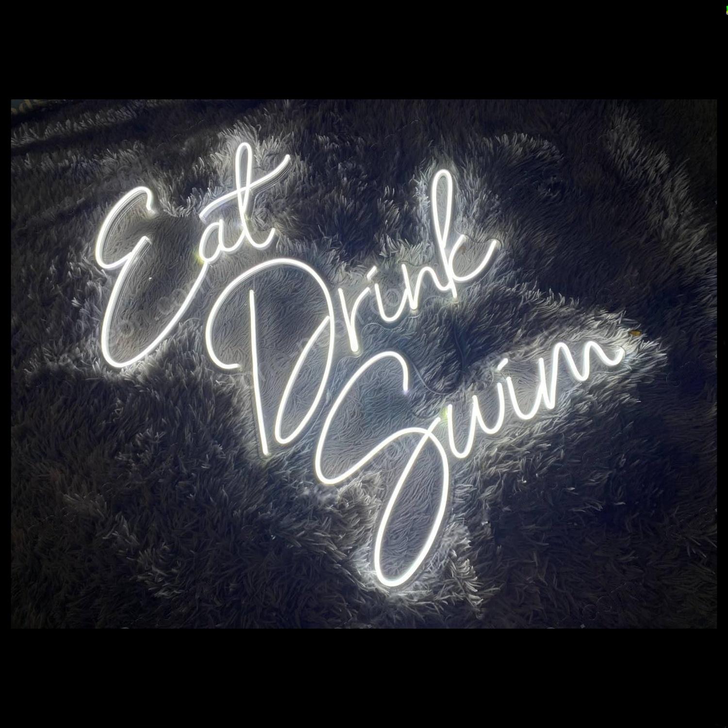 Eat Drink Swim White Led Neon Sign Bar Restaurant Pool Decor | Shineneon