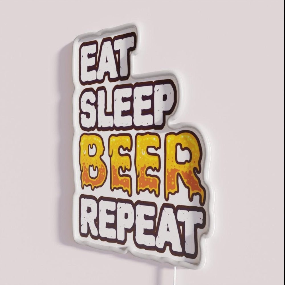 Eat Sleep Beer Repeat Funny Drinker Sayings Rgb Led Neon Sign - Shineneon
