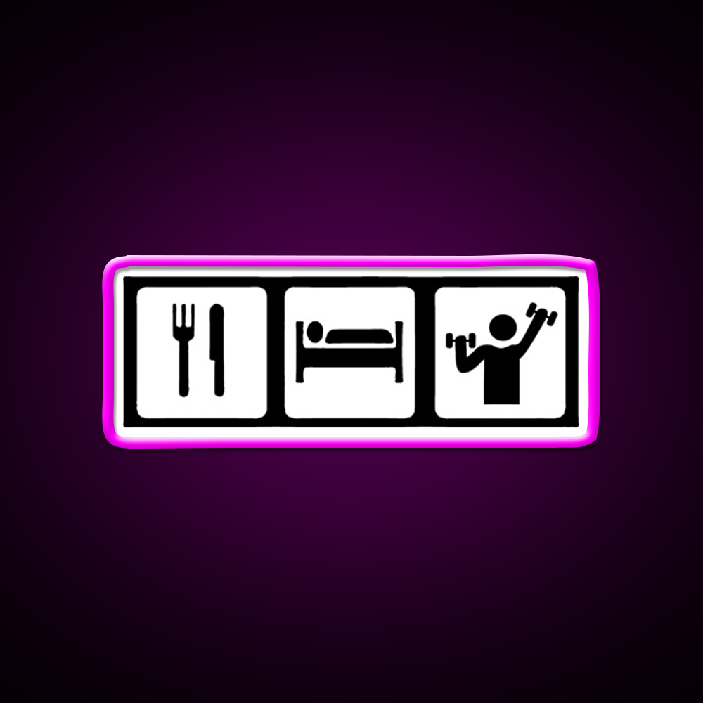 Eat Sleep Lift Gym Fitness Led Neon Sign Rgb Color - Neon sign mounted on wall in room