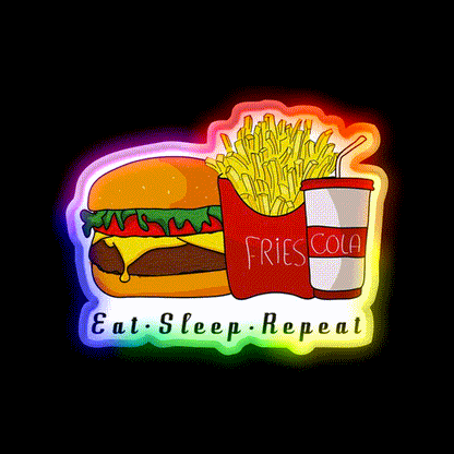 Eat Sleep Repeat Fast Food Led Neon Sign For Burger Place Rgb Color - LED neon sign close-up detail