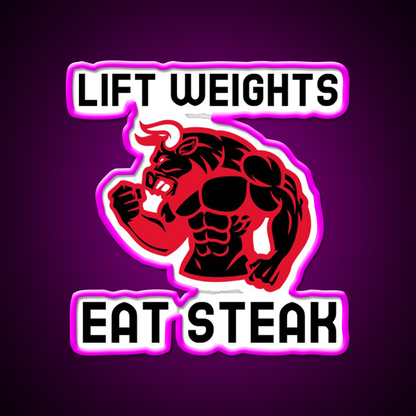 Eat Steak Gym Fitness Led Neon Sign Rgb Color - Neon sign mounted on wall in room