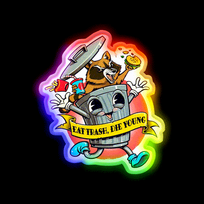 Eat Trash Die Young Cartoon Fast Food Led Neon Sign For Burger Place Rgb Color - LED neon sign close-up detail