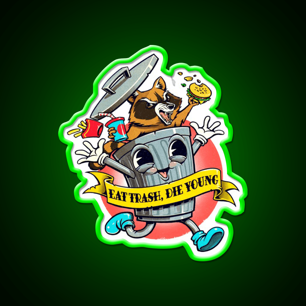 Eat Trash Die Young Cartoon Fast Food Led Neon Sign For Burger Place Rgb Color - Shineneon