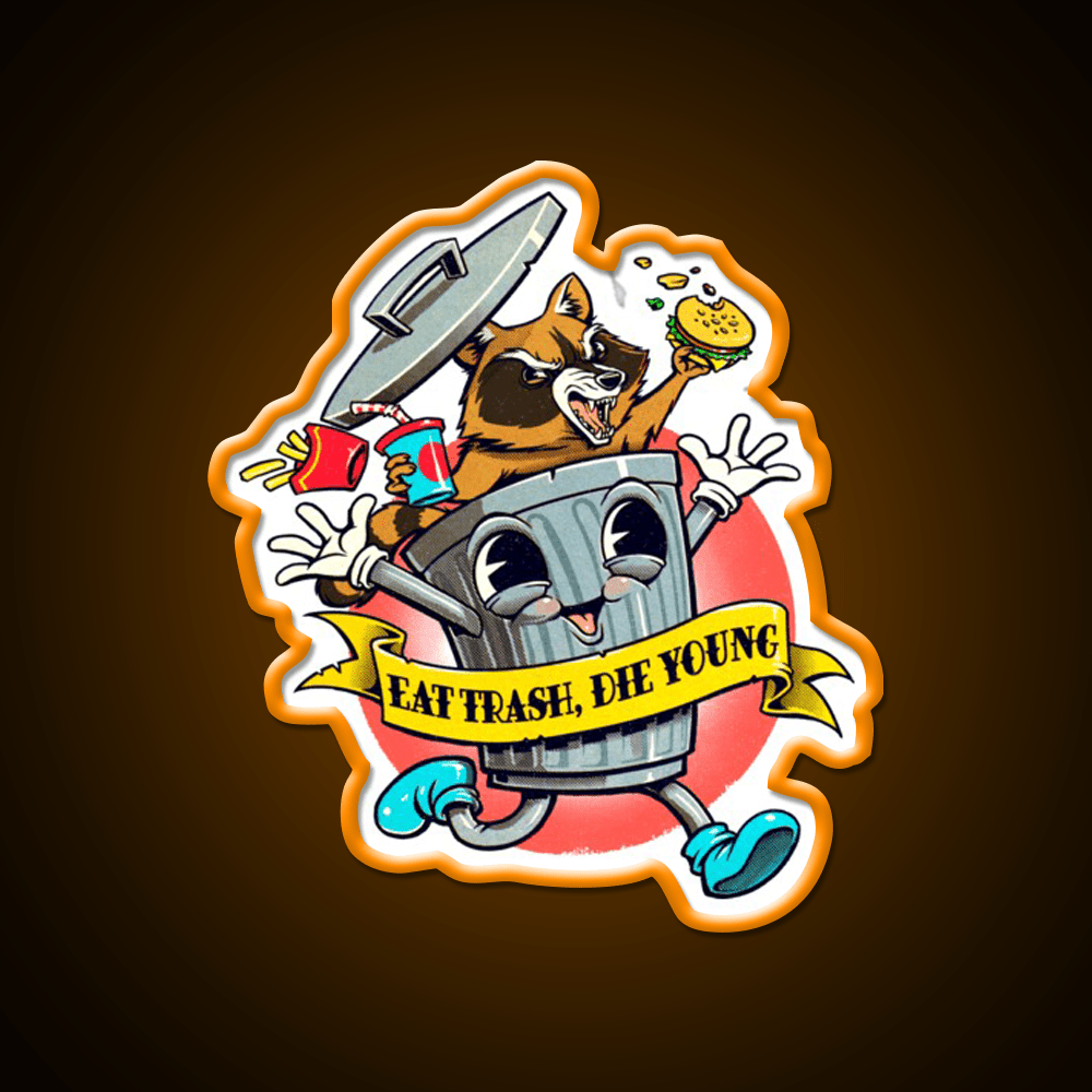Eat Trash Die Young Cartoon Fast Food Led Neon Sign For Burger Place Rgb Color - Shineneon