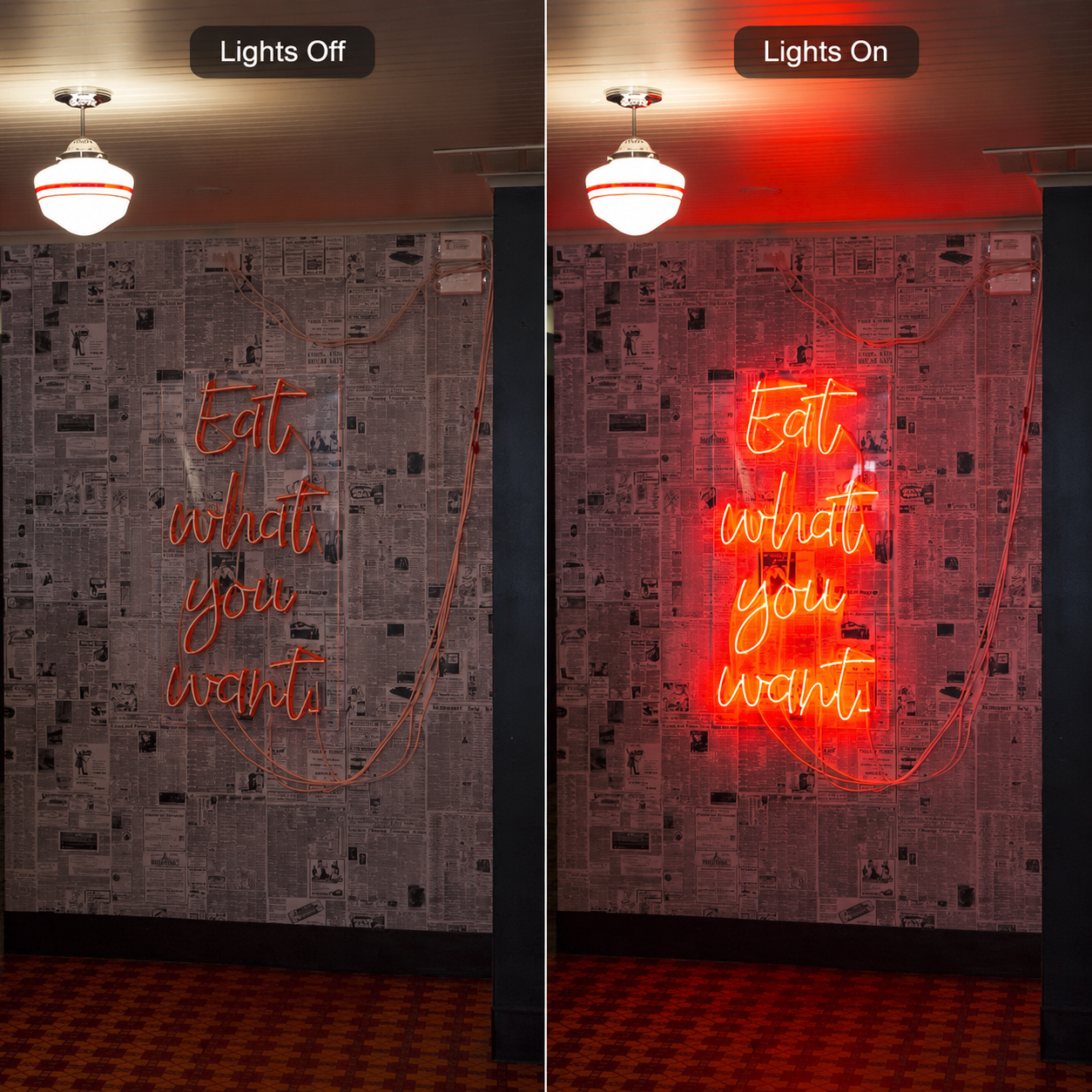 Eat What You Want Wall Decor LED Neon Sign - 06 Day Night Comparison