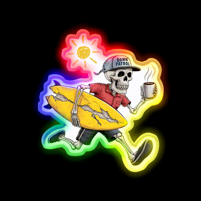 Edgy Skeleton Surf Beach Stuff Vibes Cafe Led Neon Sign Espresso Bar Art Rgb Color