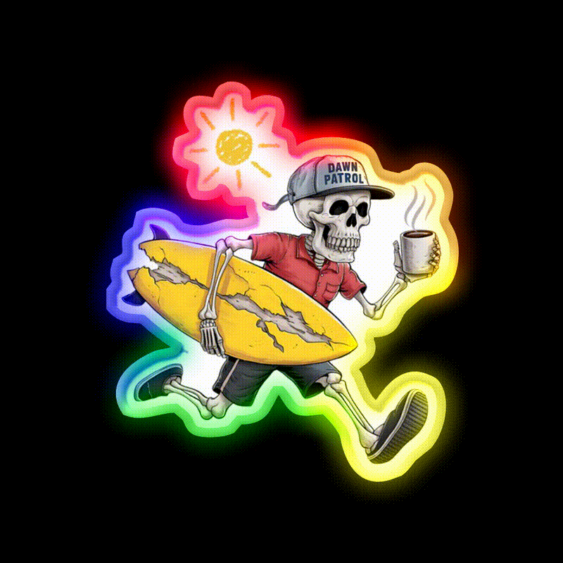 Edgy Skeleton Surf Beach Stuff Vibes Cafe Led Neon Sign Espresso Bar Art Rgb Color