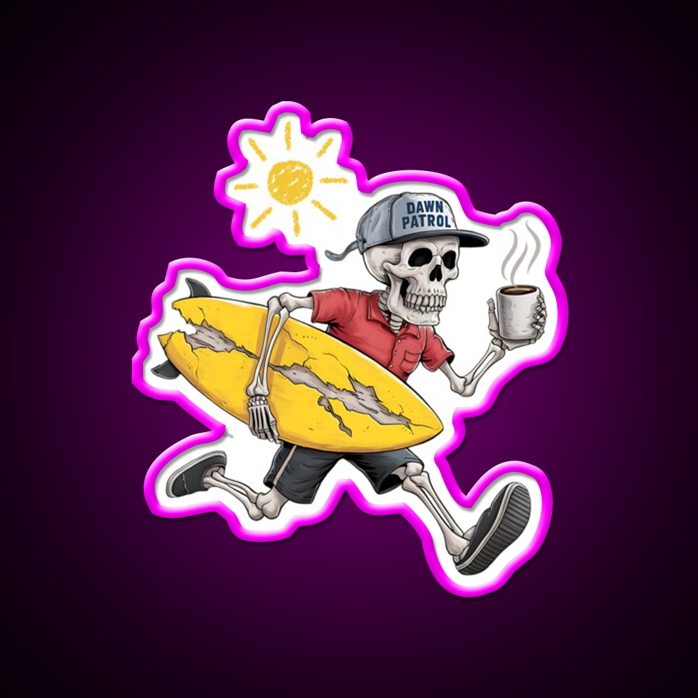 Edgy Skeleton Surf Beach Stuff Vibes Cafe Led Neon Sign Espresso Bar Art Rgb Color