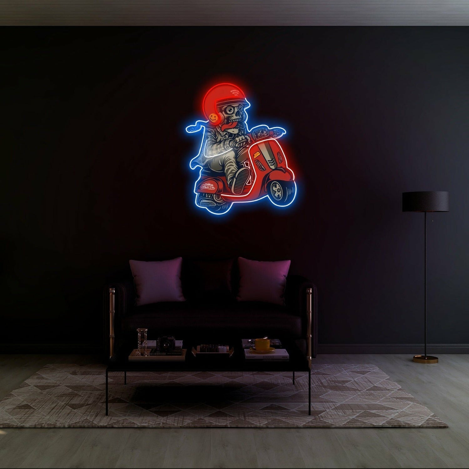 Edgy Skull With Scooter Uv Light Neon Art For Modern Spaces | Shineneon
