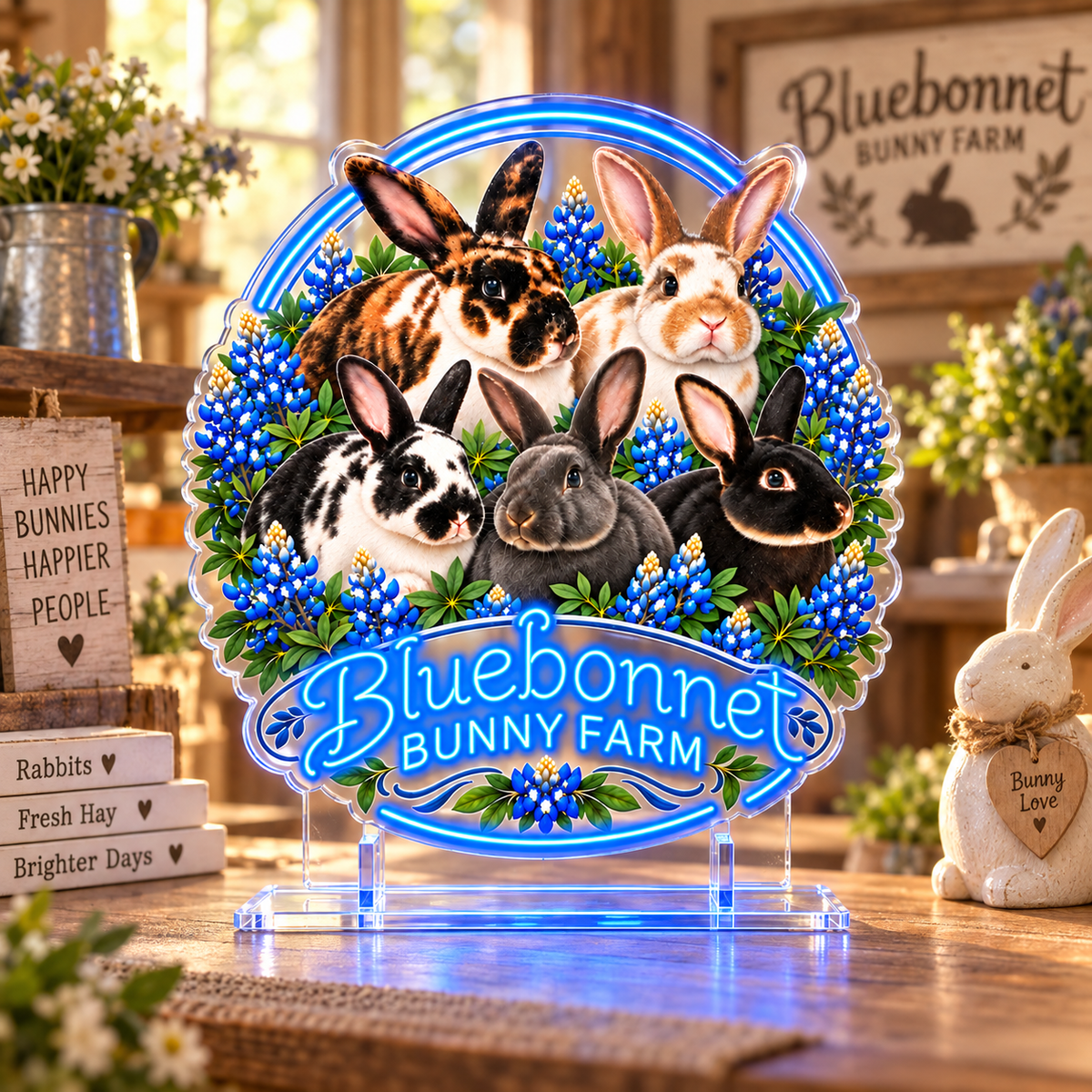 Bluebonnet Bunny Farm Custom LED Neon Sign