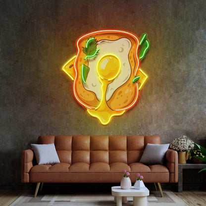 Egg Sandwich Art Orange-Yellow-Green Uv Printed Led Neon Sign For Home Cafe Decor | Shineneon