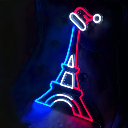 Eiffel Tower With Santa Hat Neon Sign | Shineneon