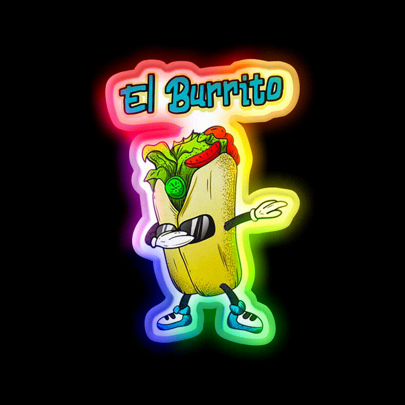 El Burrito Dabbing Funny Mexican Food Taco Led Neon Sign Rgb Color - LED neon sign close-up detail
