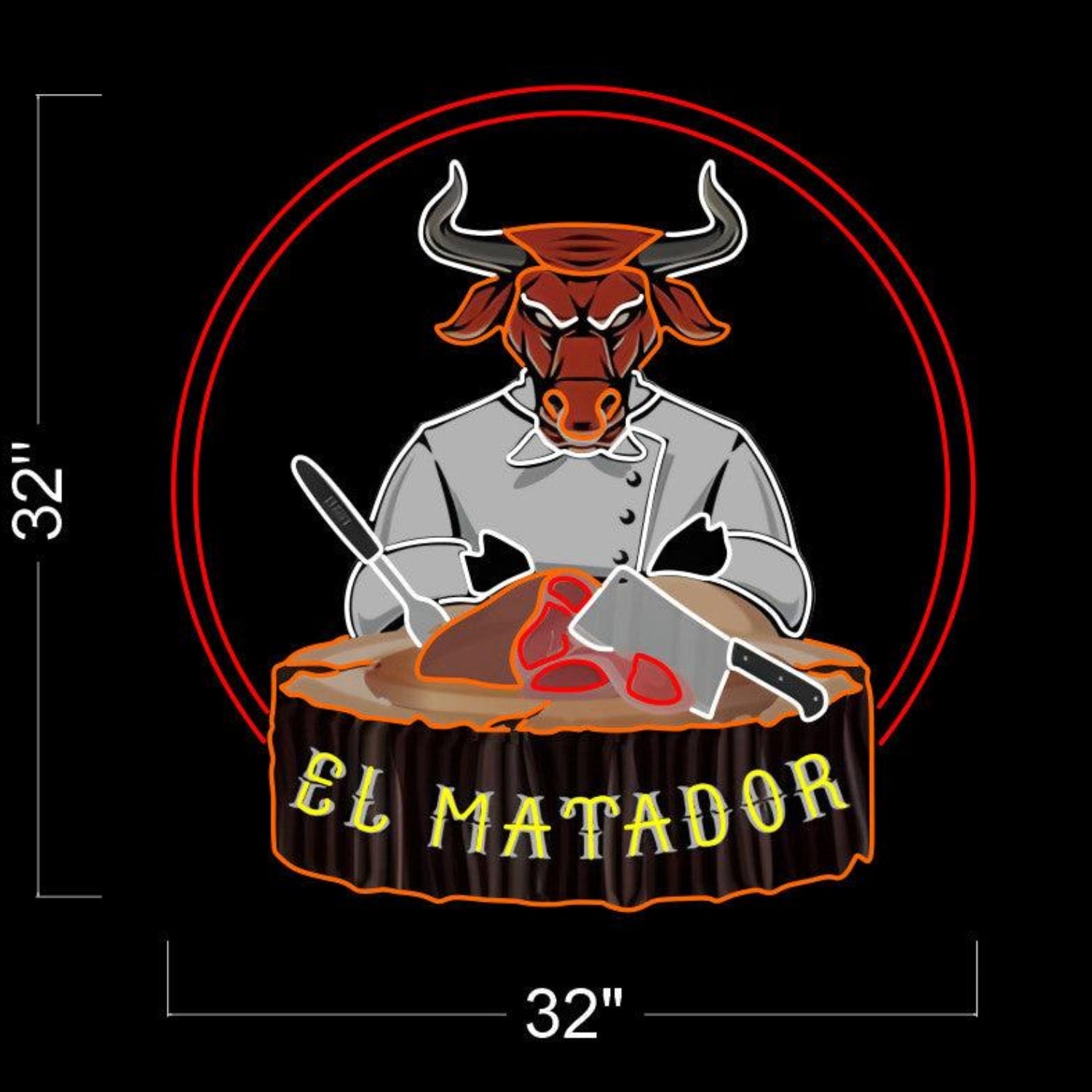 El-Matador Chef Bull Red-Orange-Yellow Led Neon Sign For Restaurant Wall Decor | Shineneon