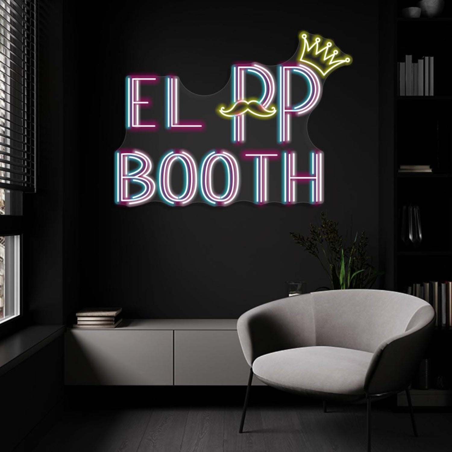 El Pp Booth Tri-Color Led Neon Sign With Crown And Mustache For Indoor Decor | Shineneon