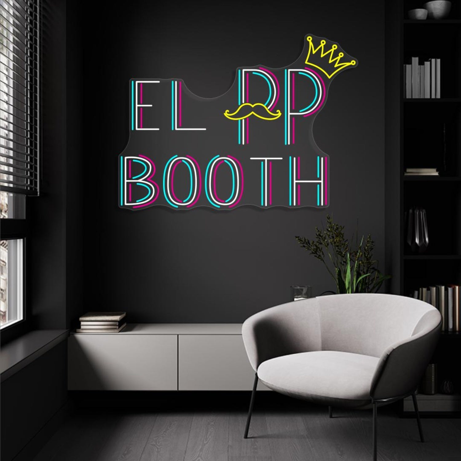 El Pp Booth Tri-Color Led Neon Sign With Crown And Mustache For Indoor Decor | Shineneon
