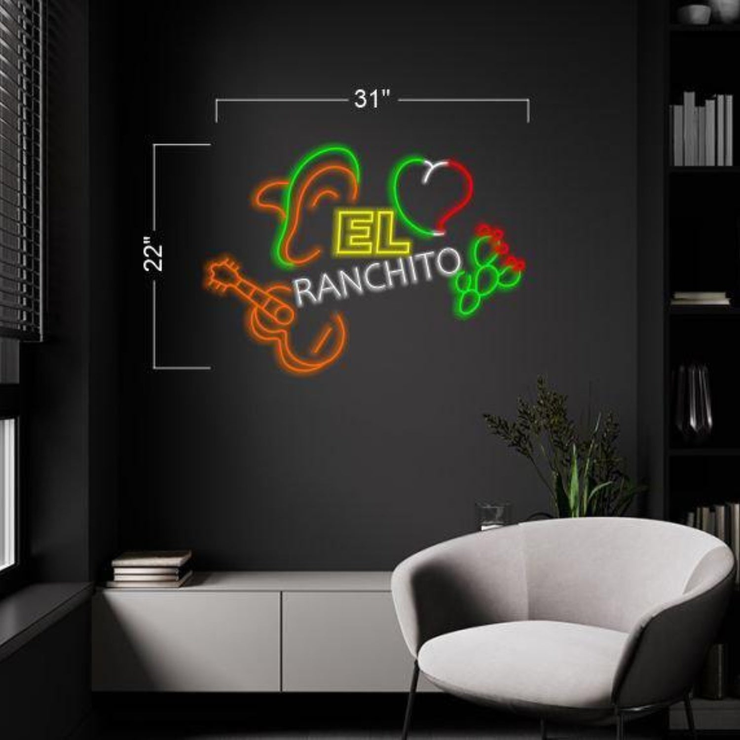 El Ranchito Multicolor Guitar-Leaf Led Neon Sign For Home Decor | Shineneon