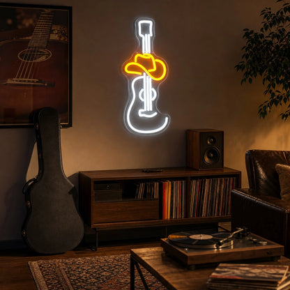 Electric Guitar And Cowboy Hat LED Neon Sign real lifestyle scene