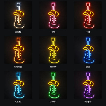 Electric Guitar And Cowboy Hat LED Neon Sign color grid