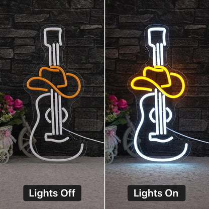 Electric Guitar And Cowboy Hat LED Neon Sign - Shineneon
