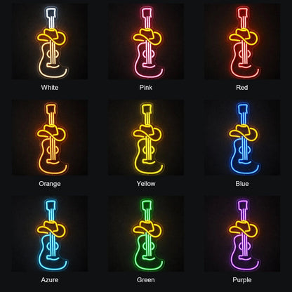 Electric Guitar And Cowboy Hat LED Neon Sign - Shineneon