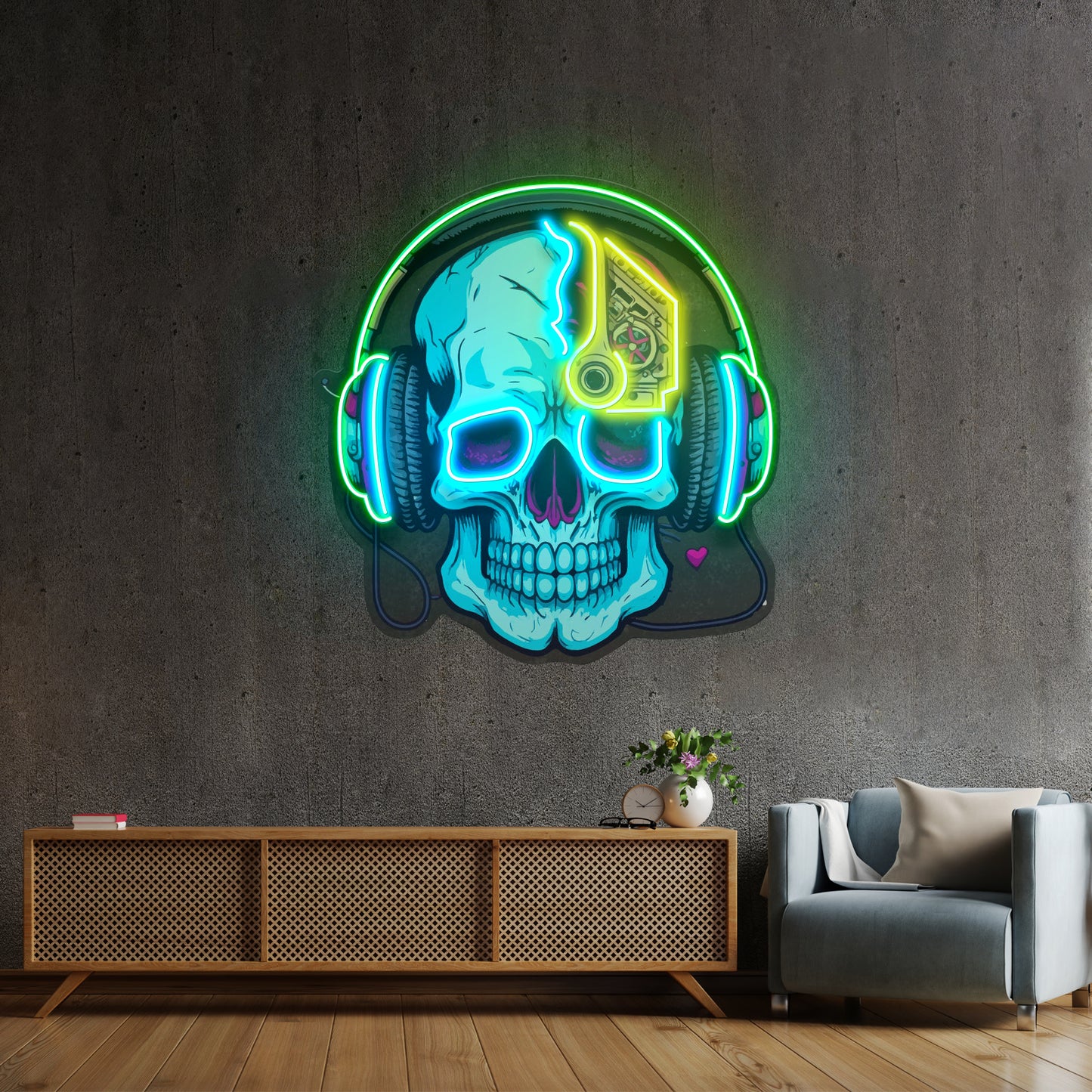 Electric Headphone Skull Led Neon Sign Light Custom Led Signs