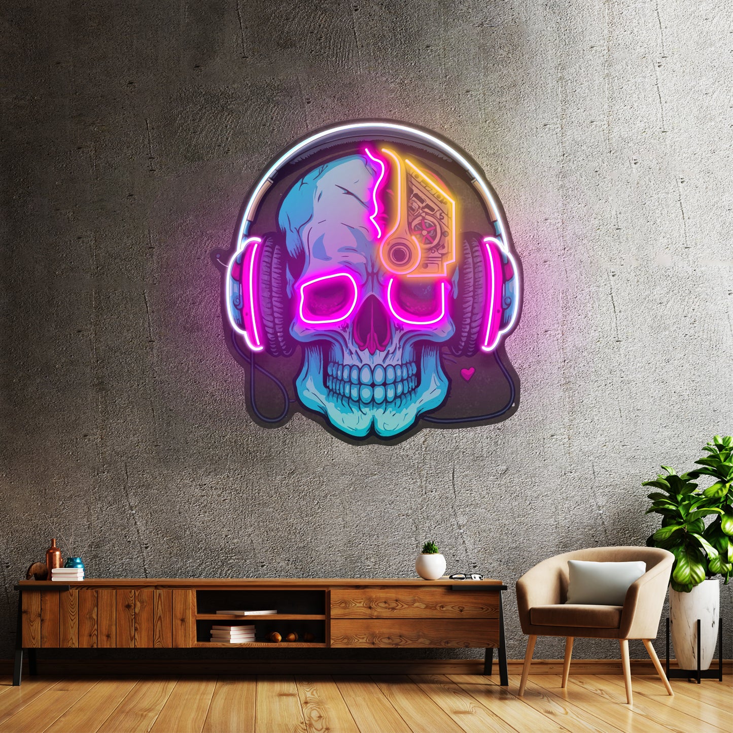 Electric Headphone Skull Led Neon Sign Light Custom Led Signs